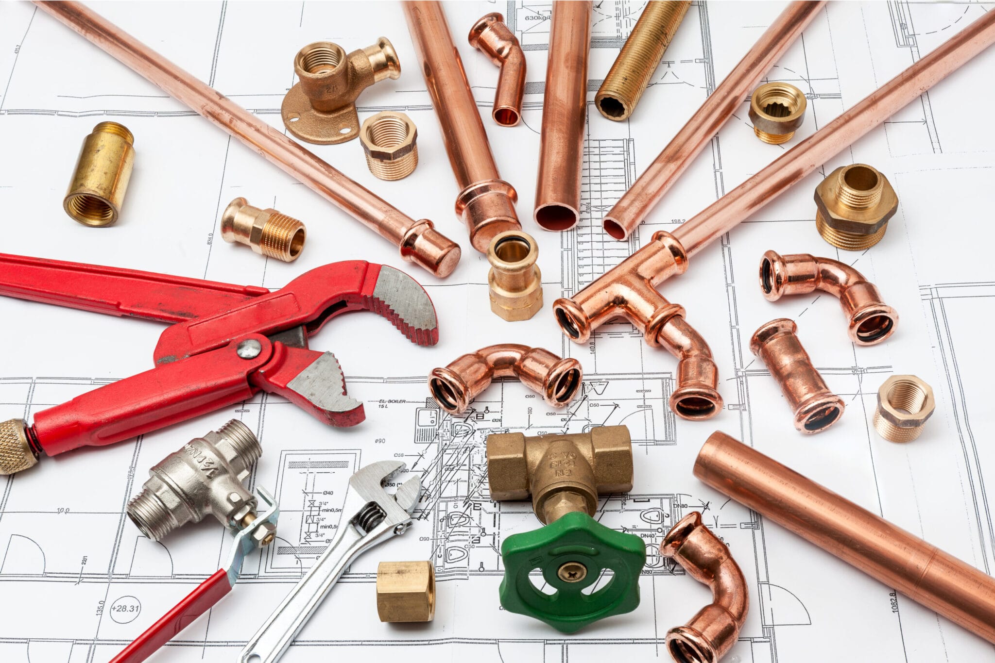 Copper pipe fittings and plumbing parts for Delray Beach, Florida repairs